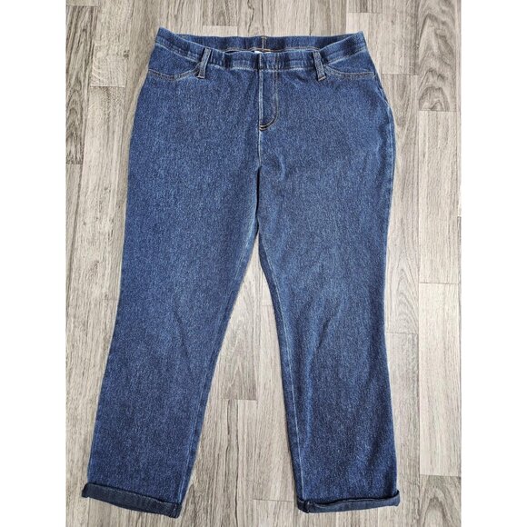 (3/$35) Time and Tru Jeans Large Blue Denim Pull On Straight Leg Crop Jeggings - Picture 1 of 11